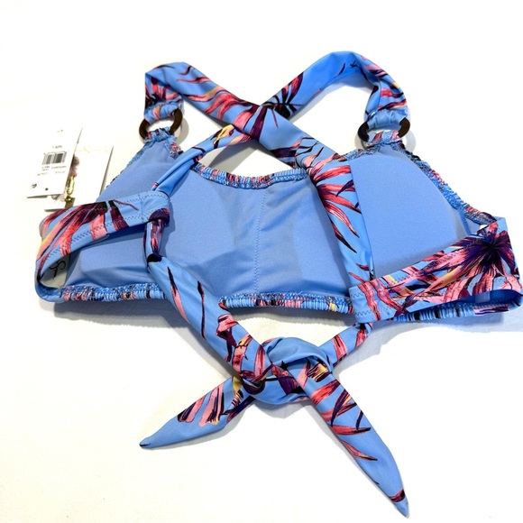 Jessica Simpson Palmy Days Smocked O-ring Bikini Top Bottom L/M Lilac Palm Tree - Picture 7 of 14
